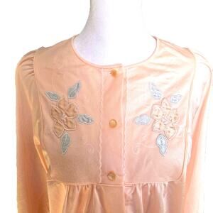 Vtg Shadow Line Women Size 34 Two Piece Embroidered Sleepwear Pale Peach Grandma